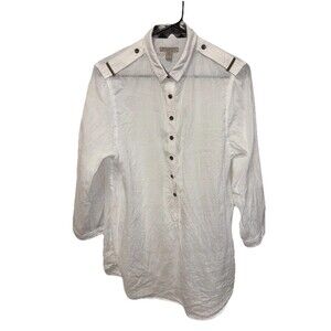 Burberry Brit White NovaCheck Tunic Top 3/4 Roll Tab Sleeve Ramie Blouse XL